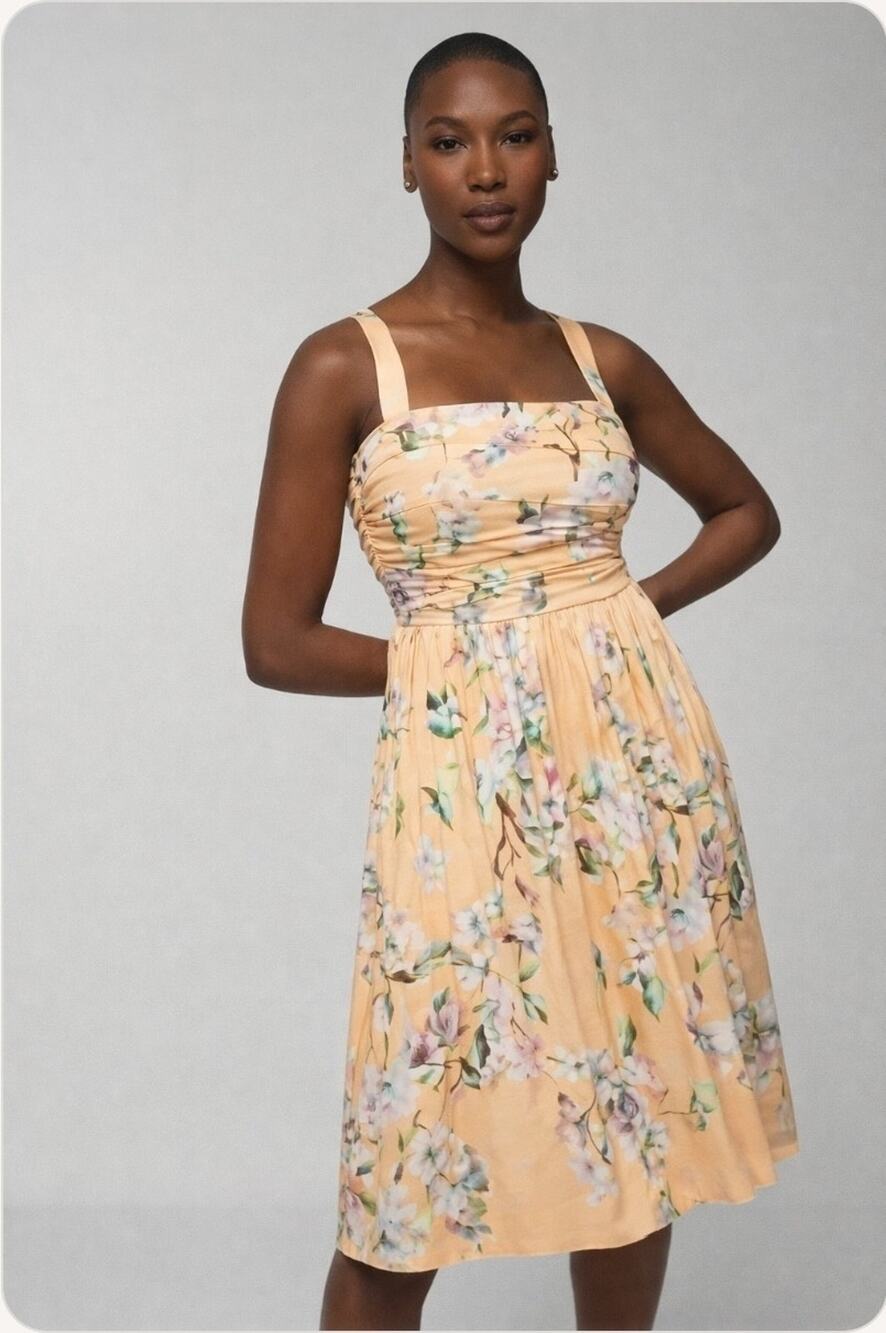 Soma Sketchbook Floral Orange Mini Dress, Built-in Bra Pockets | L NWT Tropical